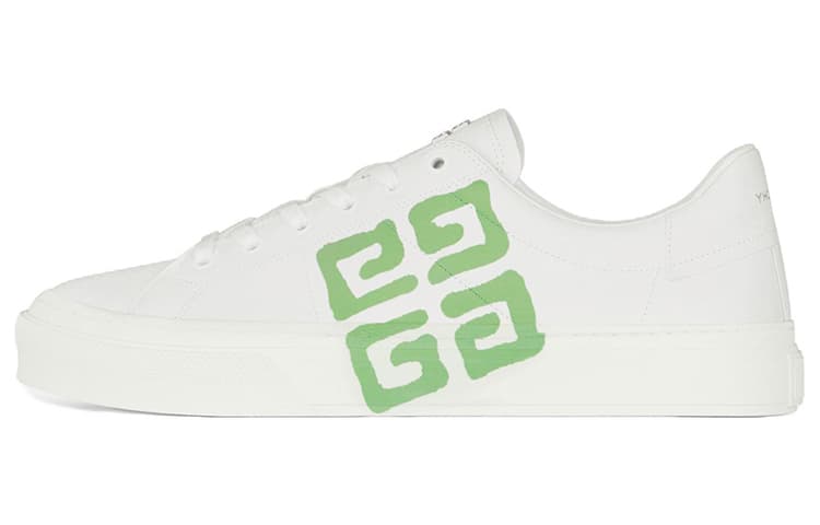 GIVENCHY City Sport Calfskin Print Low Top Fashion Skate Shoes Men's White Green