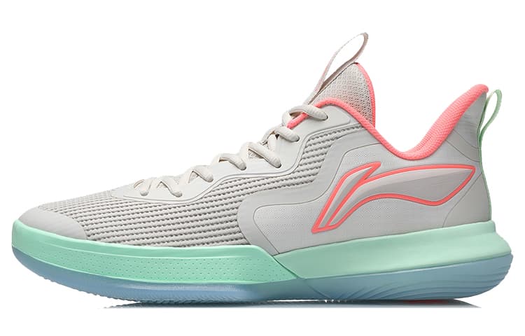 LINING Flash Basketball Shoes Men Low-Top Gray/Green/Pink