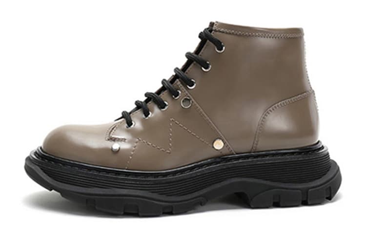 Alexander McQueen Tread Slick Leather Lace-Up Ankle Boots Women's Khaki 2