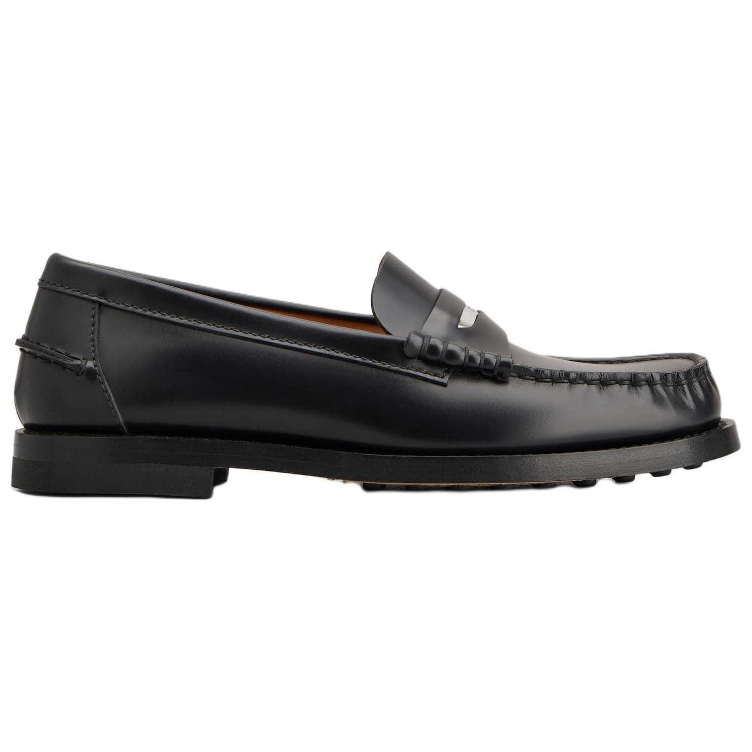 TOD'S Calfskin Round-Toe Slip-On Loafers Women's Black 3