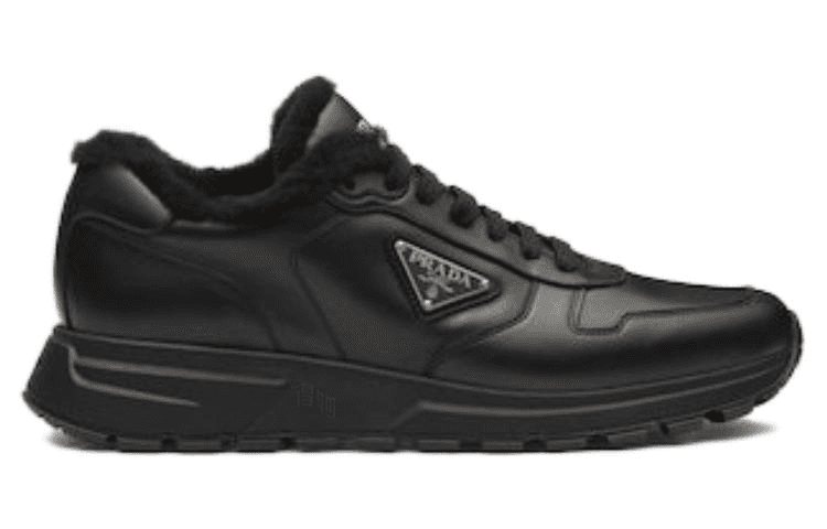 PRADA Leather Logo Lace-Up Low-Top Sneakers Men's Black 4