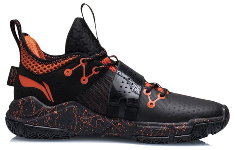 LINING Wade Block Basketball Shoes Men Low-Top Black/Neon Flame Orange 3