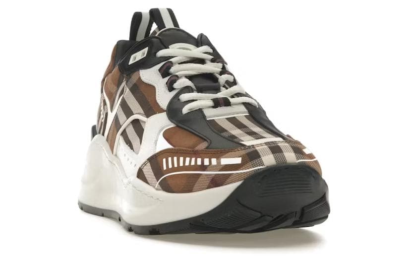 Burberry Vintage Check Cotton And Leather Sneakers Dark Birch Brown White 6
