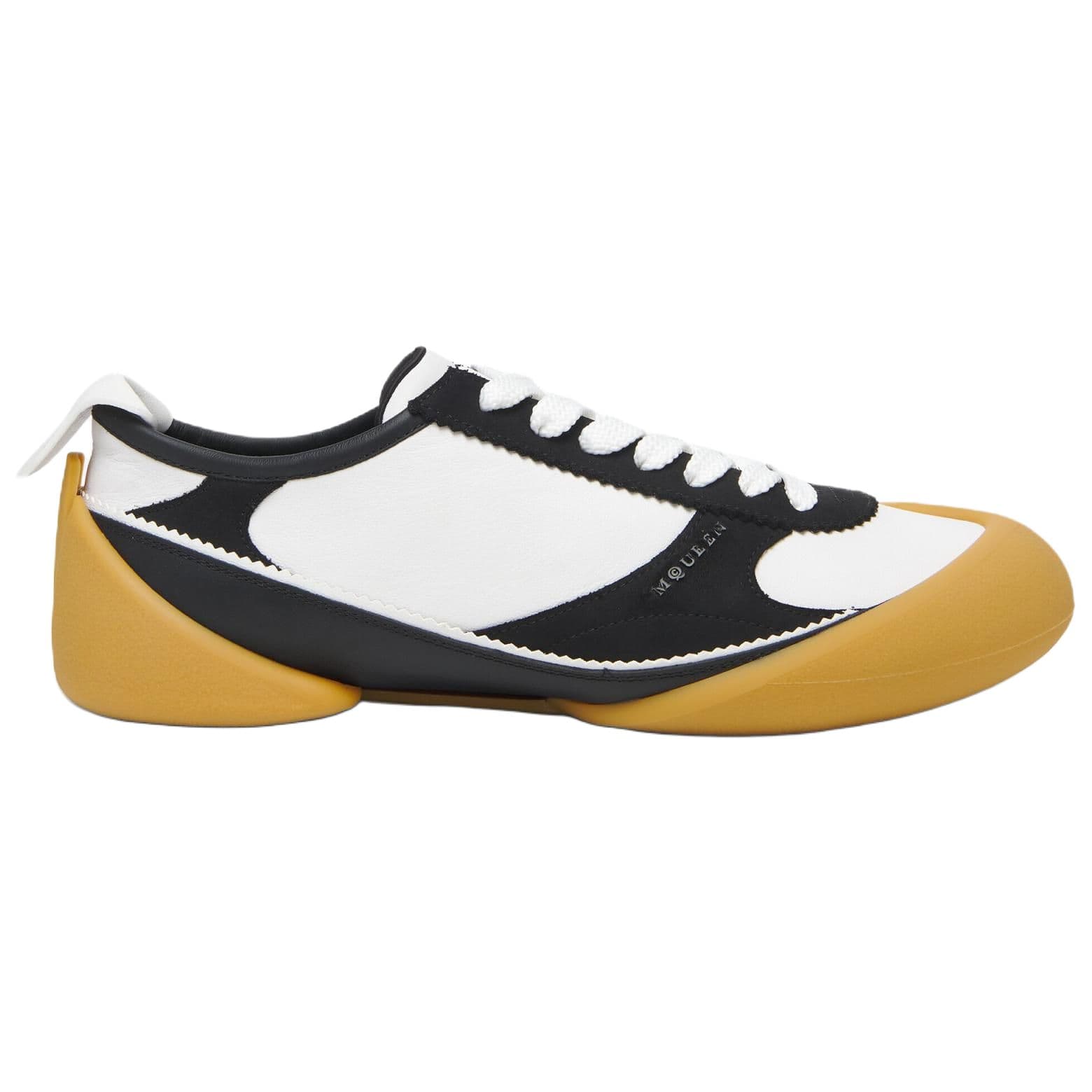 Alexander McQueen Flexion Sneaker Calfskin Round Toe Lace-Up Thin Sole Low-Top Casual Lifestyle Shoes Women's Black White Color-Blocked 4