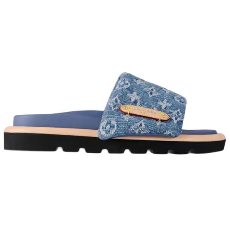 LOUIS VUITTON Pool Pillow Comfort Denim Round-Toe Flat Slide Sandals Women's Blue 4