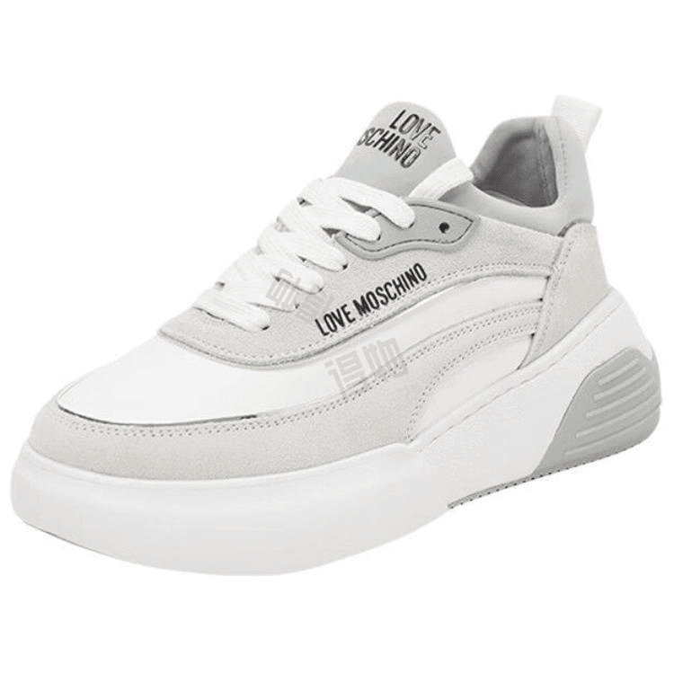 LOVE MOSCHINO Leather Round-Toe Lace-Up Low-Top Casual Shoes Women's Gray 5