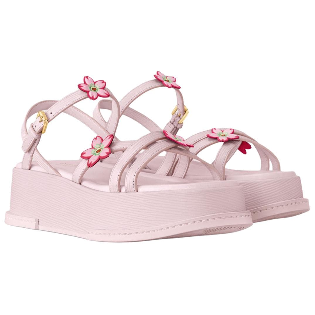 Takashi Murakami x LOUIS VUITTON Cherry Blossom Series Maya Calfskin Leather Open-Toe Buckle Strap Sandals 5cm Women's Pink 5