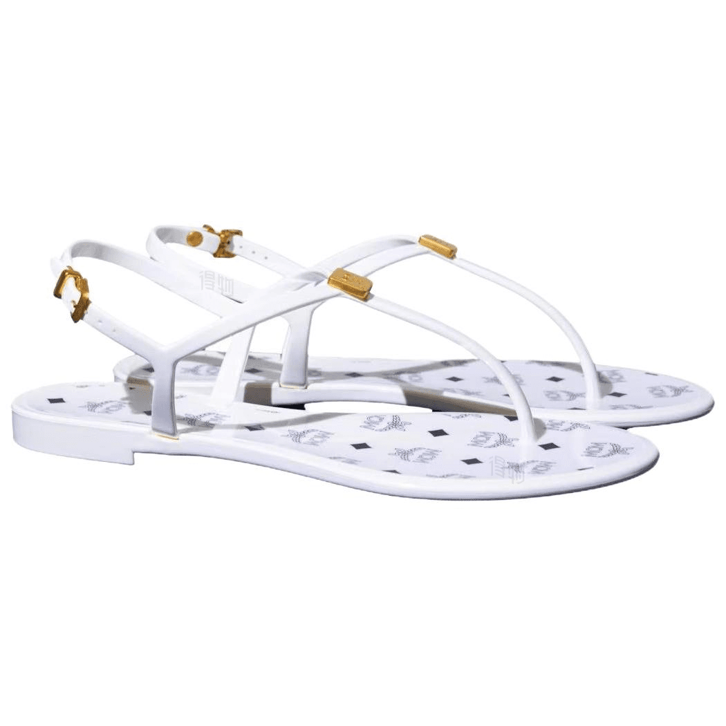 MCM Round Toe Buckle Pattern Jelly Single-Strap Sandals Women's White 5