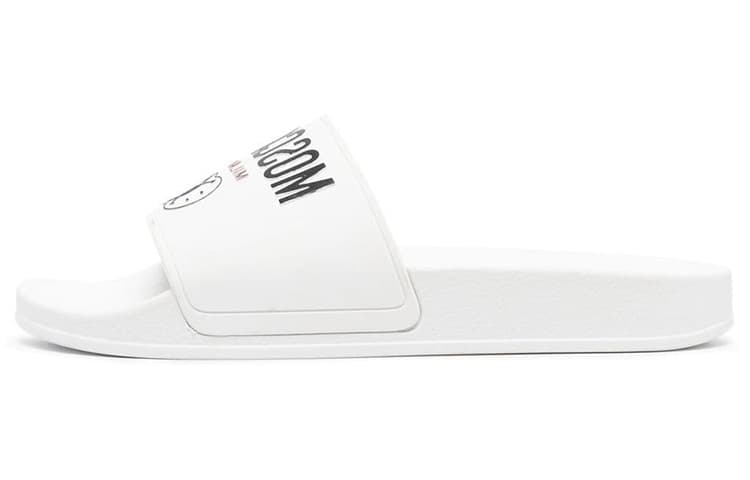 MOSCHINO Logo Print Rubber Sole Flat Sandals Men's White