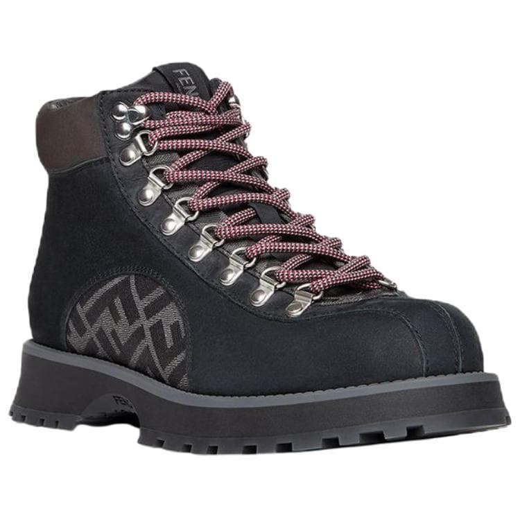 FENDI Leather Lace-Up Round Toe Fashion Ankle Boots Men's Charcoal 2