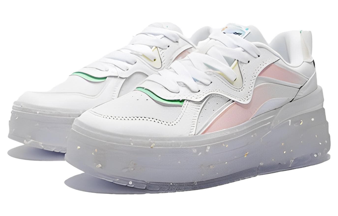 LINING Wave Skateboard Shoes Women's Low-Top Standard White/Light Turquoise/Light Pink 5