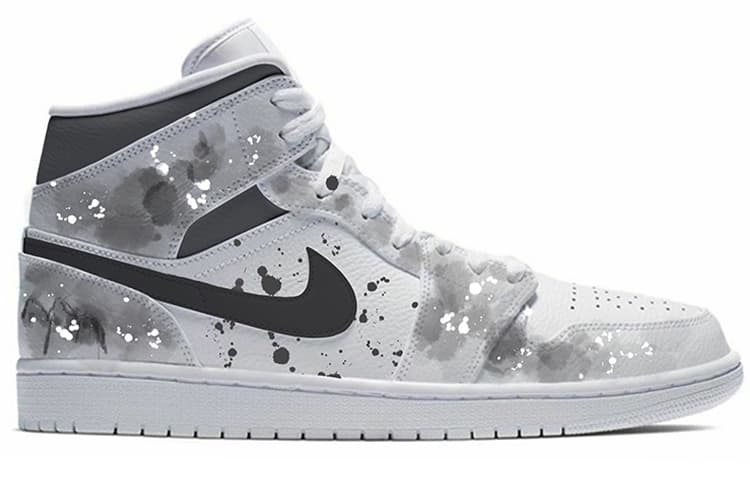 Jordan Air Jordan 1 Mid Top Vintage Basketball Shoes Men's Black White Gray 4