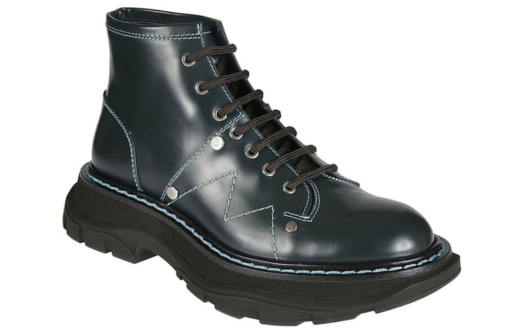 Alexander McQueen Tread Ankle Boots Women's Green Silver 5