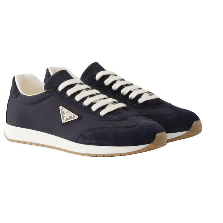 PRADA Fabric Leather Suede Round-Toe Lace-Up Low-Top Lifestyle Shoes Men's Navy Blue 5