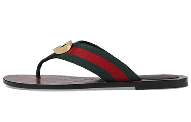 GUCCI Web Thong Sandal Black Leather Women's 2