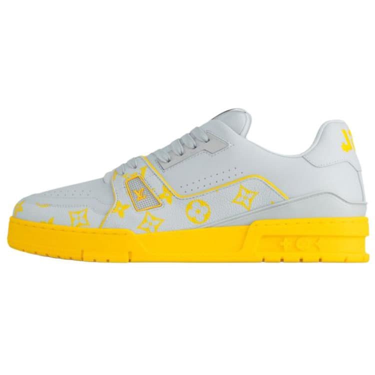 LOUIS VUITTON Trainer Calf Leather Round Toe Lace-Up Low-Top Skate Shoes Men's Gray 2