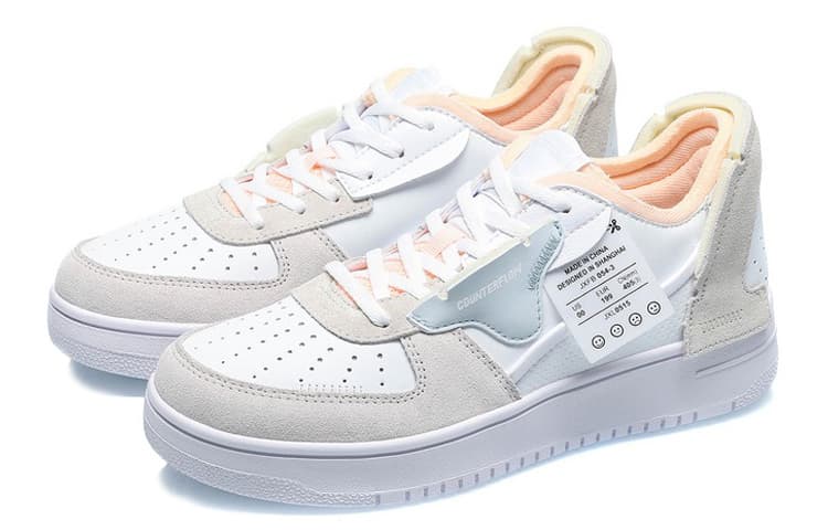 LINING CF Skateboard Shoes Women's Low-Top White Gray Pink 6