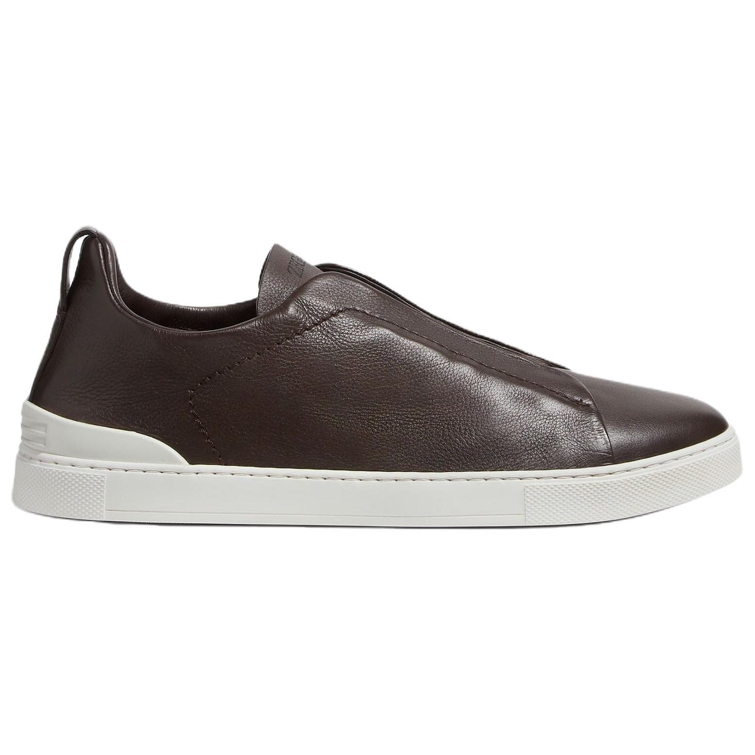 Zegna Triple Stitch Secondskin Calfskin Round Toe Slip-On Low-Top Sneakers Men's Dark Brown 3