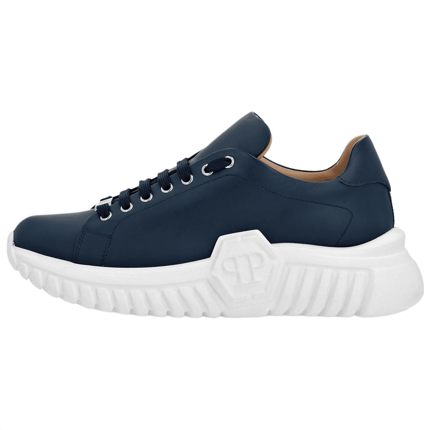 PHILIPP PLEIN Lo-Top Calfskin Round Toe Lace-Up Low-Top Casual Shoes Unisex Dark Blue