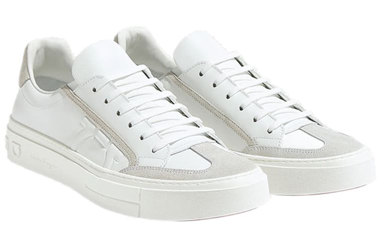 FERRAGAMO GANCINI Low Top Stylish Skateboarding Shoes Men's White 6