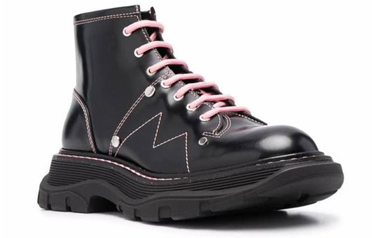 Alexander McQueen Contrast Stitch Tread Lace Up Boots 'Black Pink' Women's 6