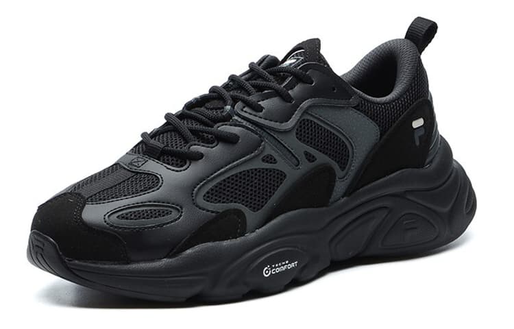 FILA Mars 2 Cushioning Anti-Slip Wear-Resistant Breathability Low-Top Chunky Sneakers Men's Black Gray