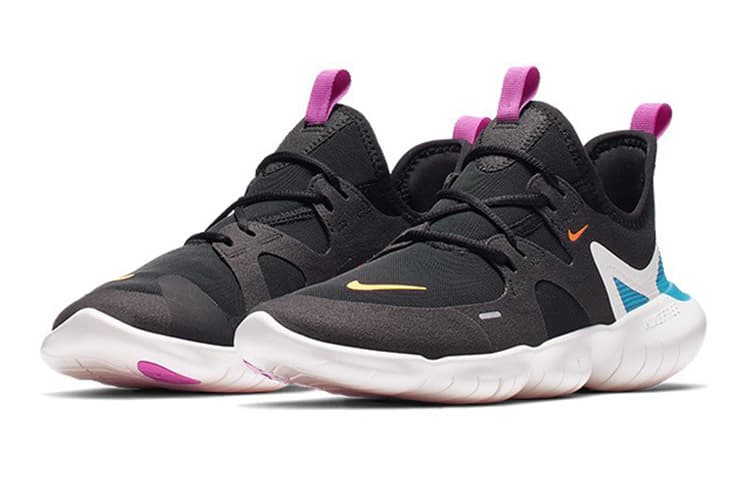 Nike Free RN 5.0 Cushioning Anti-Slip And Wear-Resistant Low-Top Kids' Running Shoes Black White Teenagers 5