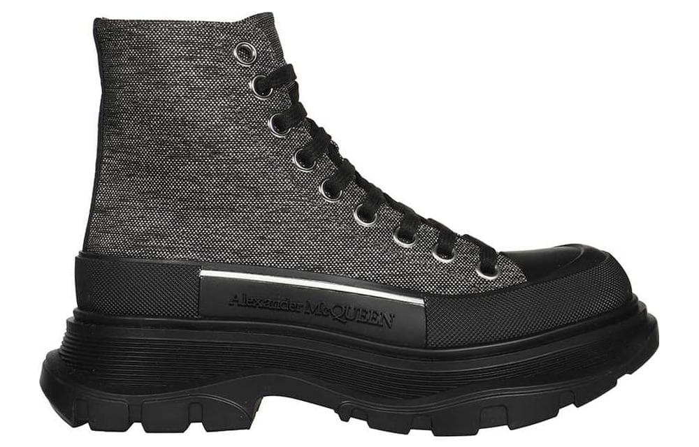 Alexander McQueen Tread Slick Lace Up Boot Black Silver Women's 3