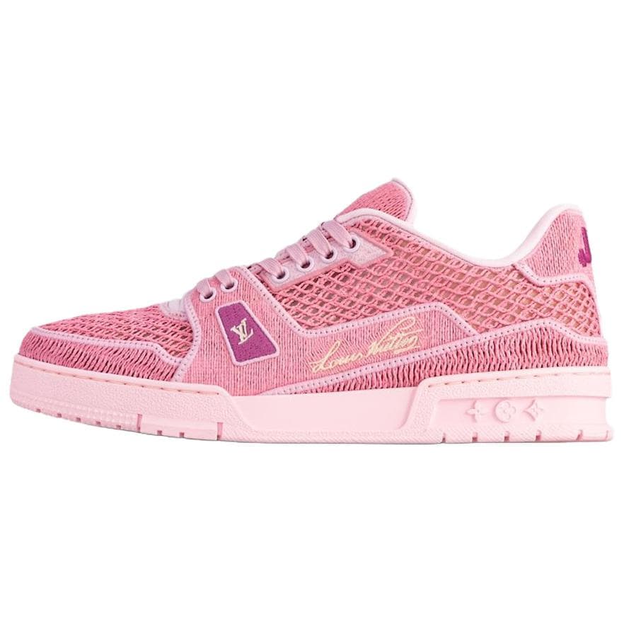 LOUIS VUITTON Trainer Round Toe Flat Lace-Up Low-Top Skate Shoes Unisex Pink 2