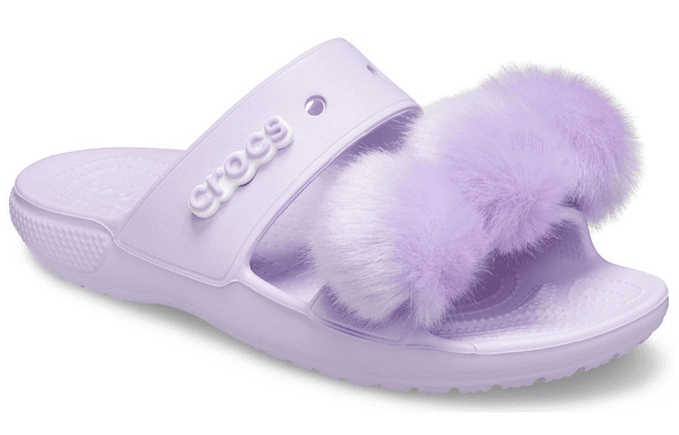 Crocs Fur Sure Trendy Versatile Classic Pom-Pom Sports Slides Purple 6