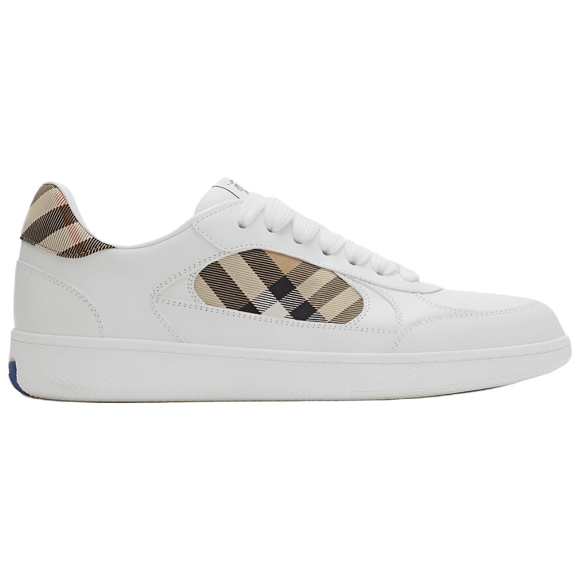 Burberry Terrace Calfskin Check Equestrian Knight Label Round Toe Lace-Up Low-Top Sneakers Men's White 4