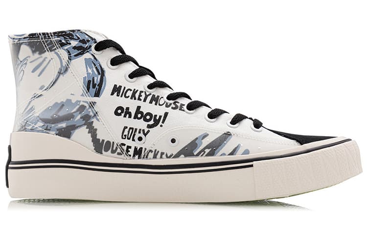 Disney x LiNing Slip Resistant, Abrasion Resistant, And Balanced High Top Canvas Shoes Women's Black Beige White 3