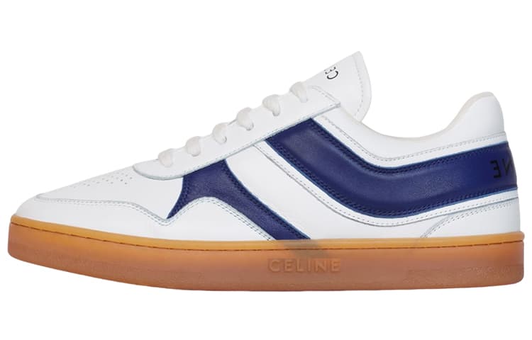 CELINE Trainer Leather Low-Top Sneakers Women's White Blue 2