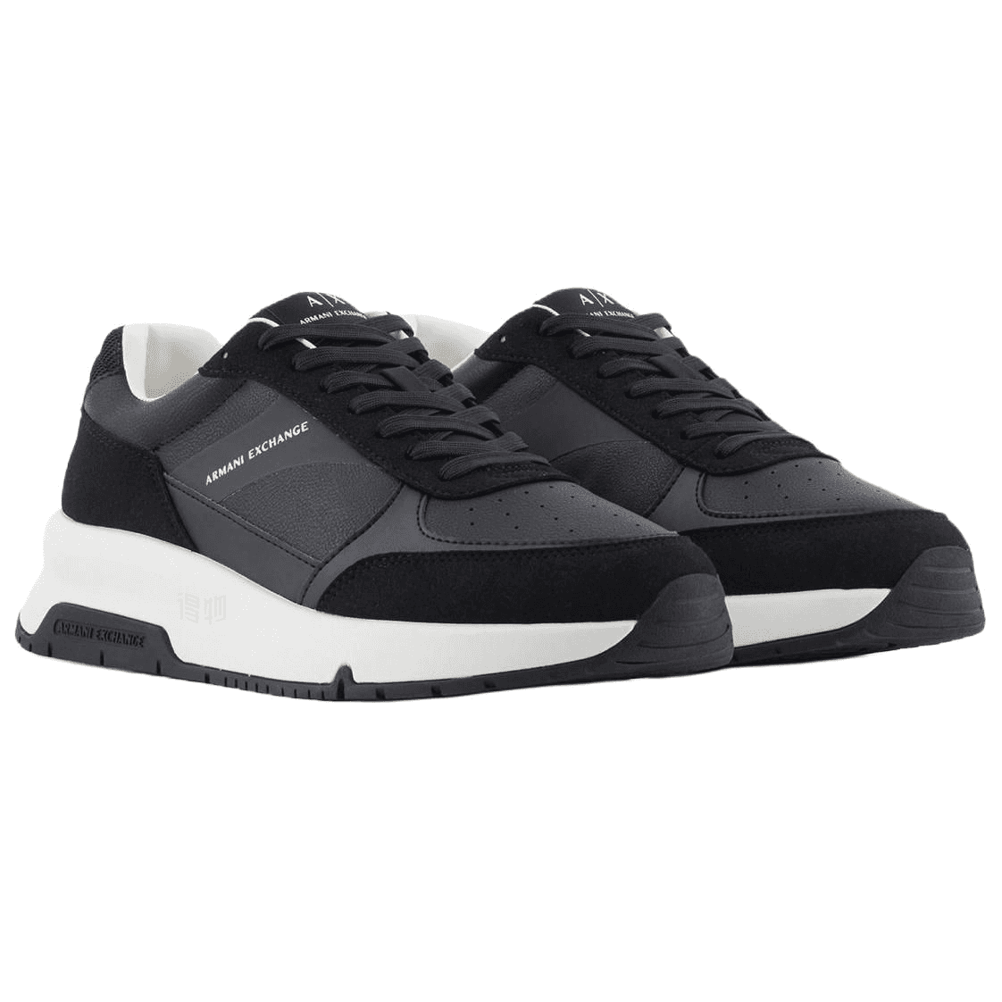 ARMANI EXCHANGE Round Toe Lace-Up Logo Print Low-Top Casual Shoes Men's Black 6
