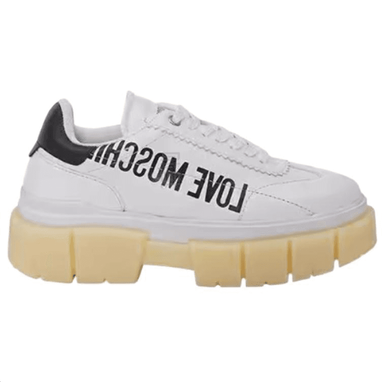 LOVE MOSCHINO Cow Leather Platform Round Toe Low-Top Casual Shoes Women's White 3