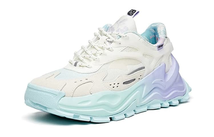 ANTA Hot Chunky Sneakers Women's Low-Top Ivory White/Glacier Blue/Purple 6