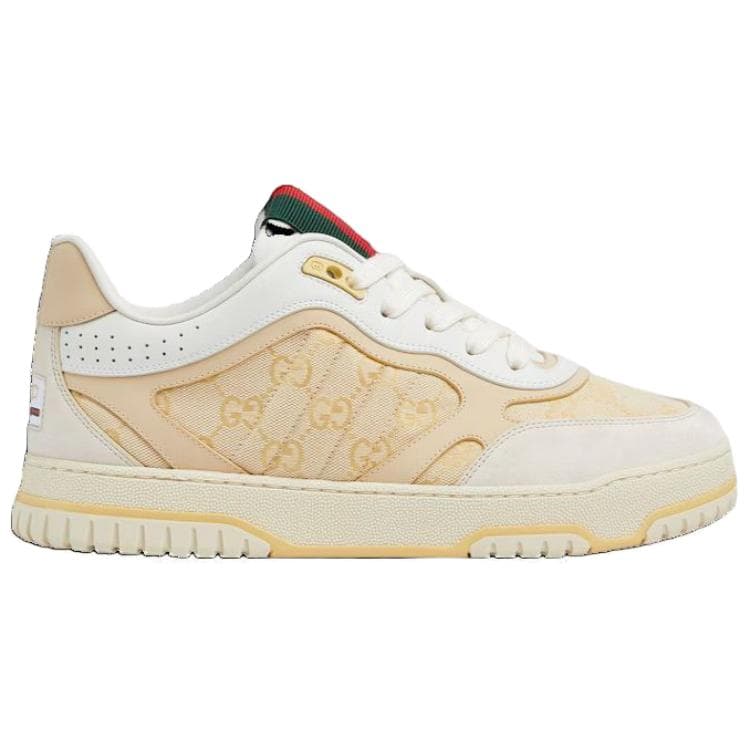 GUCCI Re-Web Suede Canvas Round Toe Lace-Up Low-Top Sneakers Men's Beige 3
