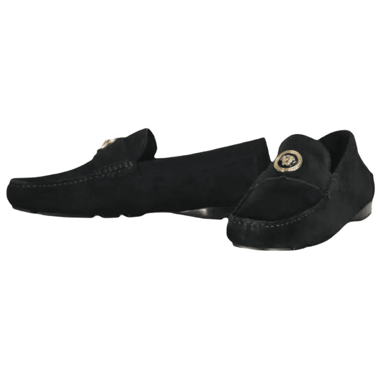 VERSACE Calfskin Slip-On Flat Loafers Casual Shoes Men's Black 4