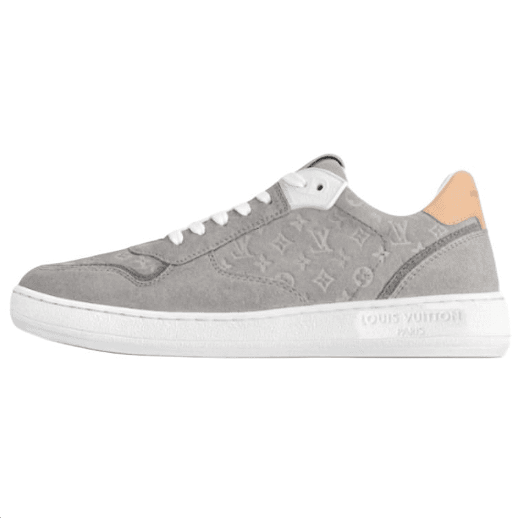 LOUIS VUITTON Stadium Cowhide Leather Suede Round-Toe Lace-Up Low-Top Sneakers Women's Gray