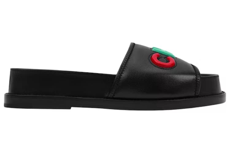 CHANEL Logo Mule Sandal Black Leather Women's 3