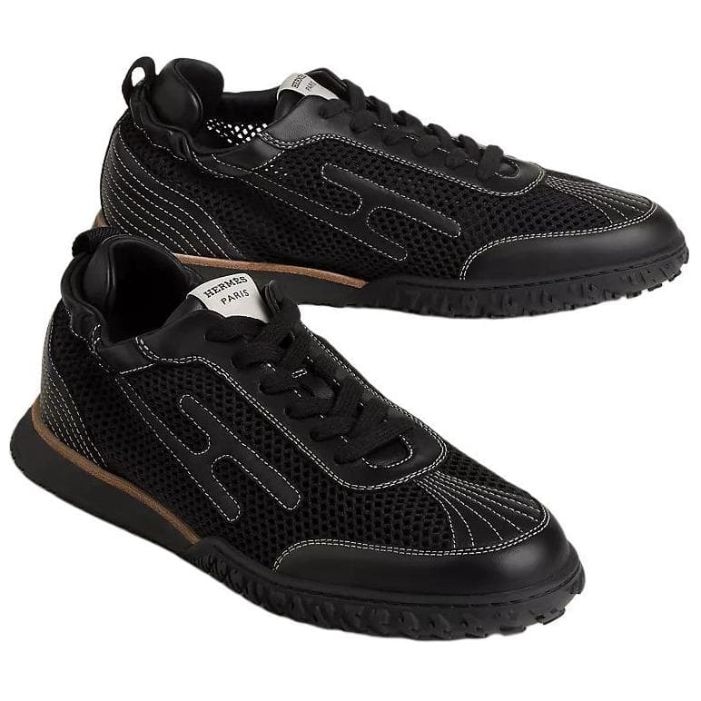HERMES Jet Round Toe Lace-Up Low-Top Casual Shoes Men's Black 5