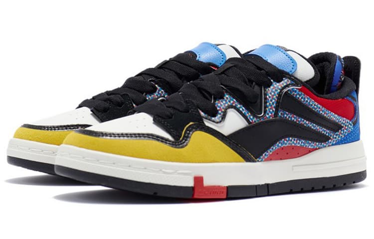 LiNing Wave Skateboard Shoes Women's Low-Top Black/Li-Ning Red/Banana Yellow 6