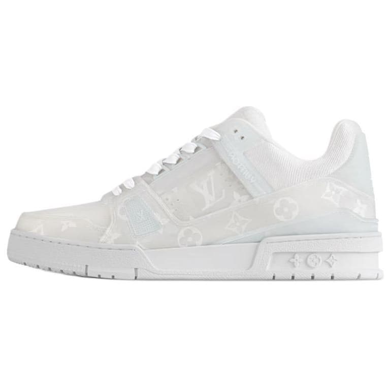 LOUIS VUITTON Trainer Logo Print Round Toe Lace-Up Low-Top Sneakers Unisex White