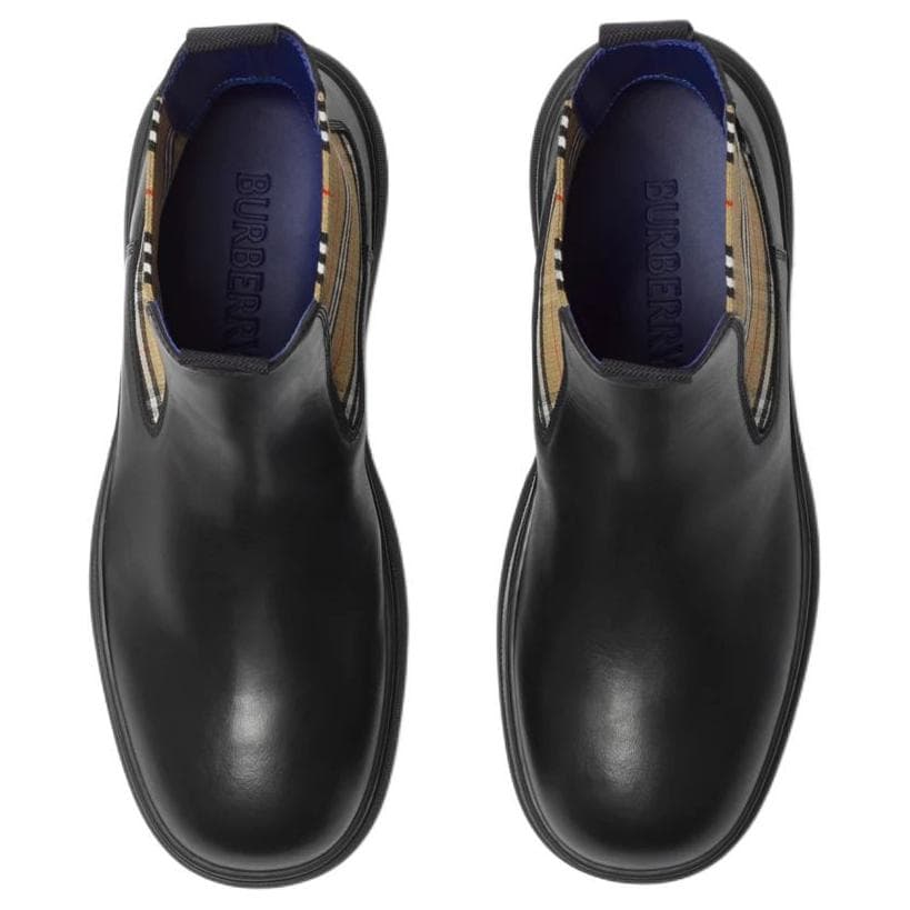 Burberry Creeper Calfskin Round Toe Slip-On Short-Cut Chelsea Boots Women's Black 5