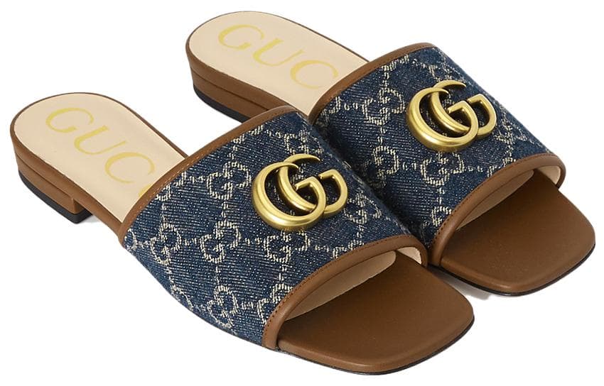 GUCCI Denim Gg Jacquard Slide Sandals Blue Women's 6
