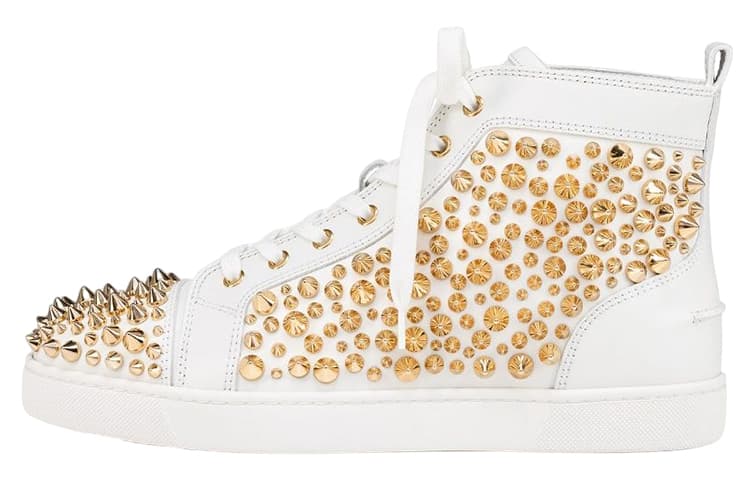 CL Leather Studded High-Top Fashion Sneakers Men's White