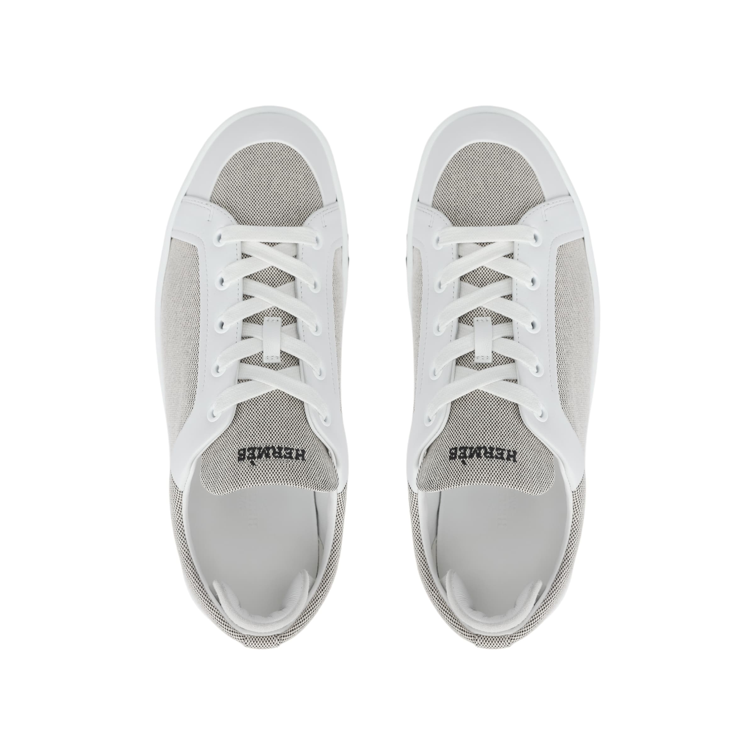 HERMES Kid Calfskin Round Toe Lace-Up Low-Top Canvas Sneakers Women's Grey 6