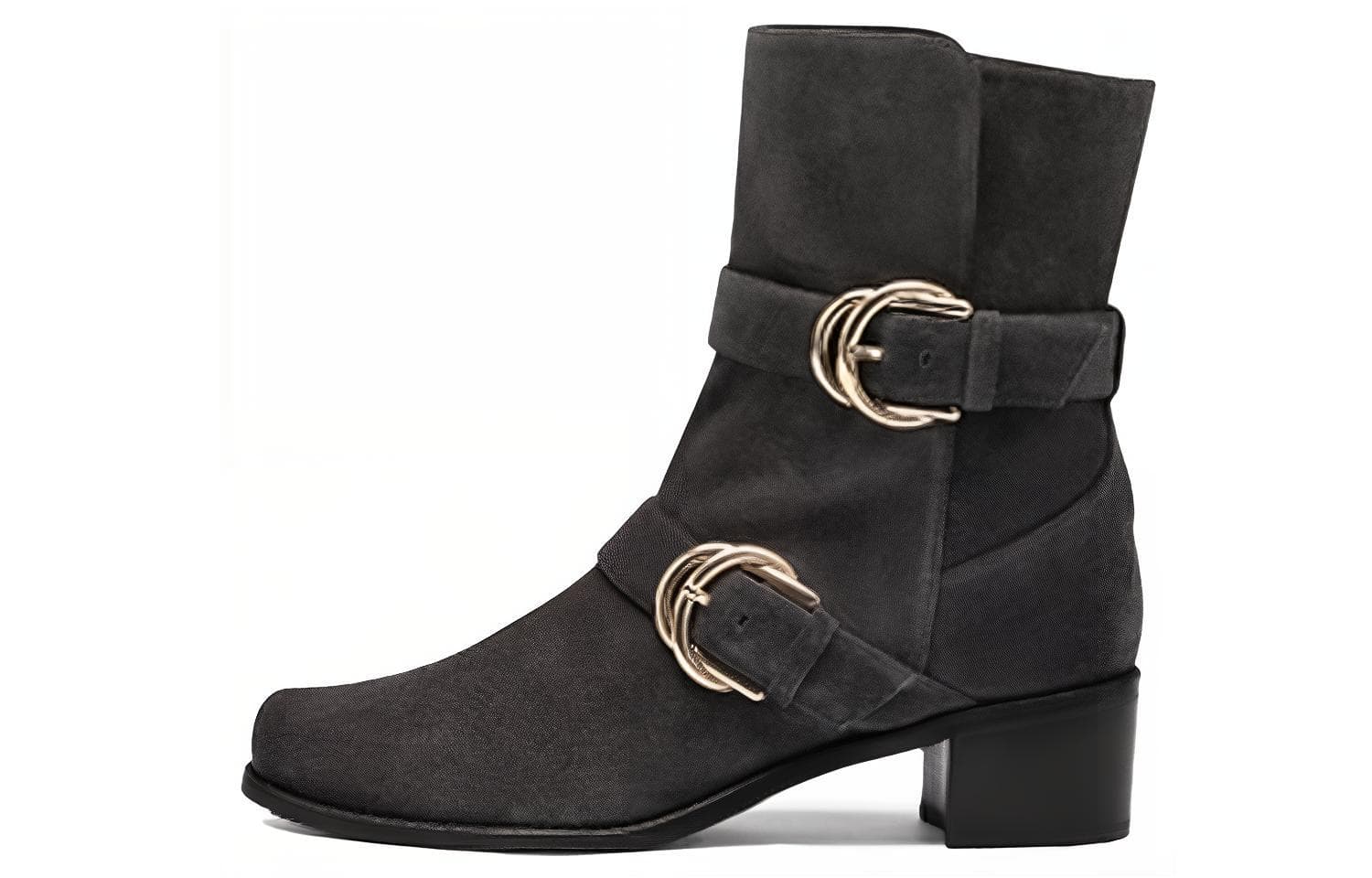 stuart weitzman SW Britain Reserve Buckle Round Toe Ankle Boots Women's Grey