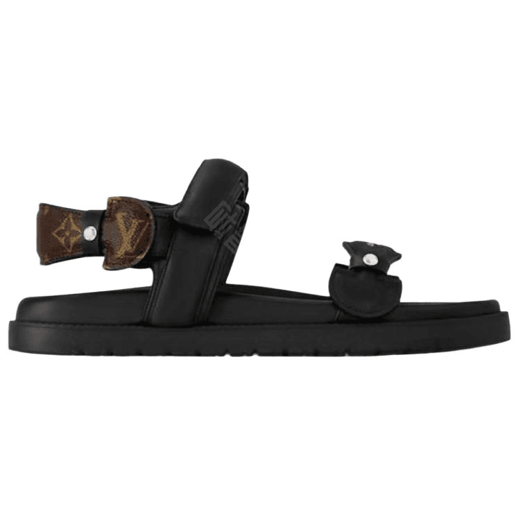 LOUIS VUITTON Sunset Comfort Lambskin Leather Round-Toe Open-Toe Single-Strap Sandals Women's Black 4