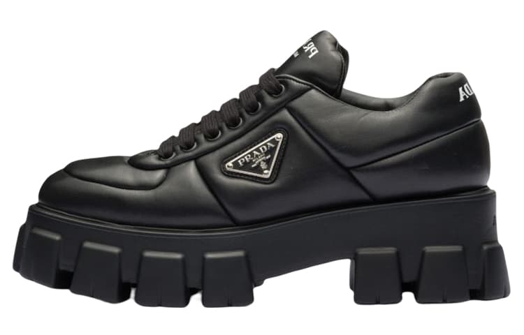 PRADA Monolith Brushed Leather Lace up Shoes 'Black' Women's 2
